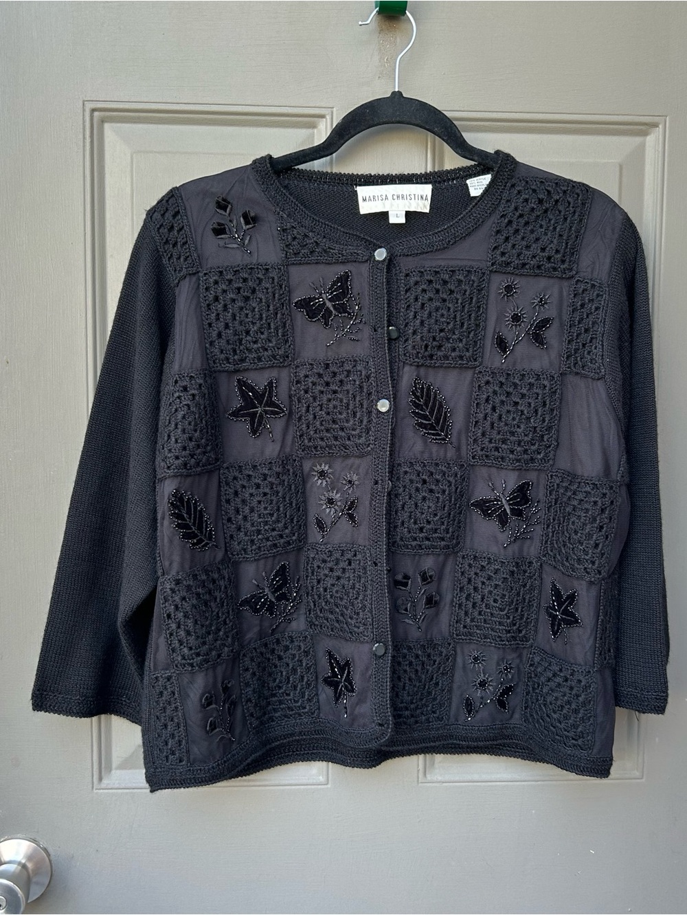 Marisa Christina Black Embellished Patchwork Cardigan